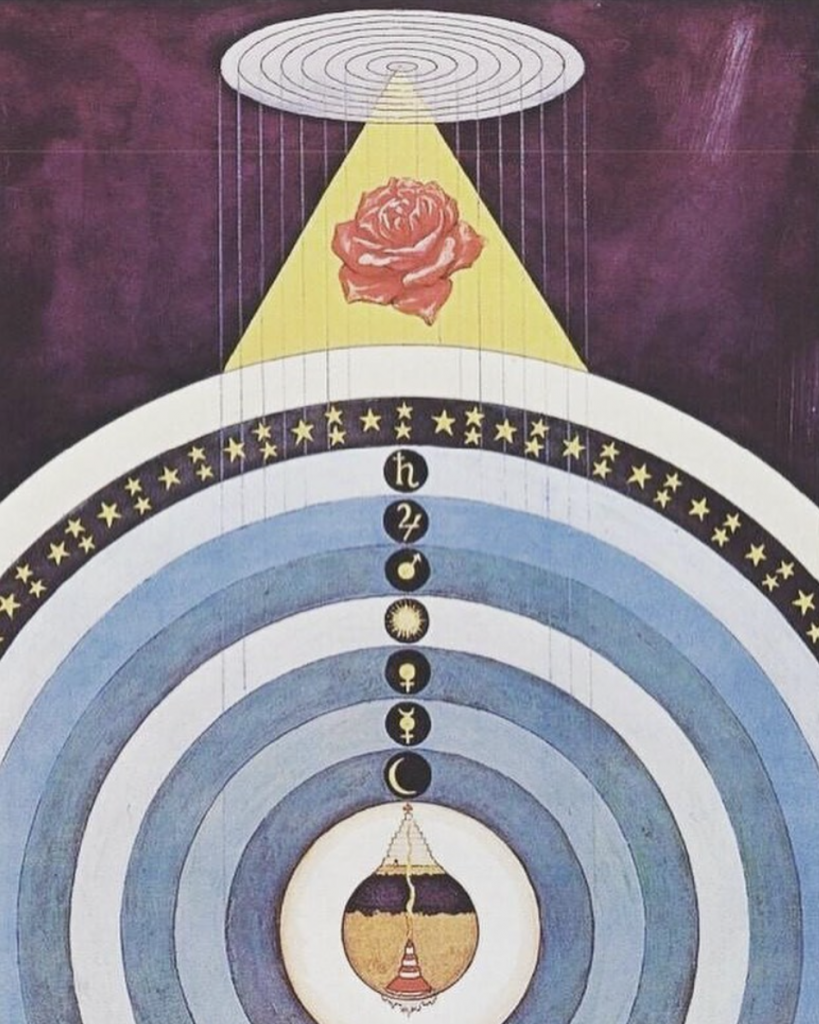 Pyramid of roses visually depicted. At the top a red rose in a golden light pyramid.