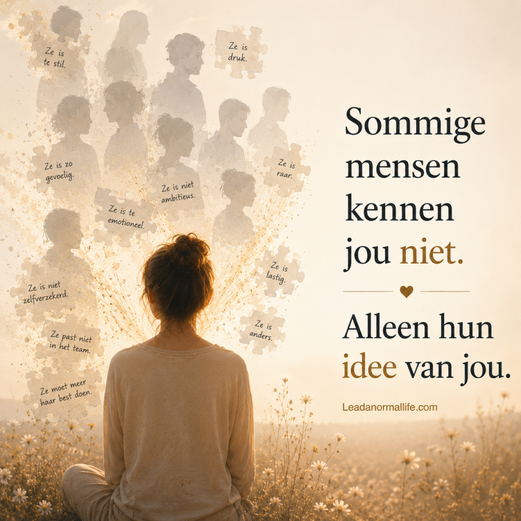 Sommige mensen kennen jou niet. Alleen hun idee van jou. Ze is te stil Ze is zo gevoelig Ze is druk Ze is raar Ze is niet ambitieus Ze is te emotioneel Ze is niet zelfverzekerd Ze is lastig Ze past niet in het team Ze is anders Ze moet meer haar best doen Leadanormallife.com