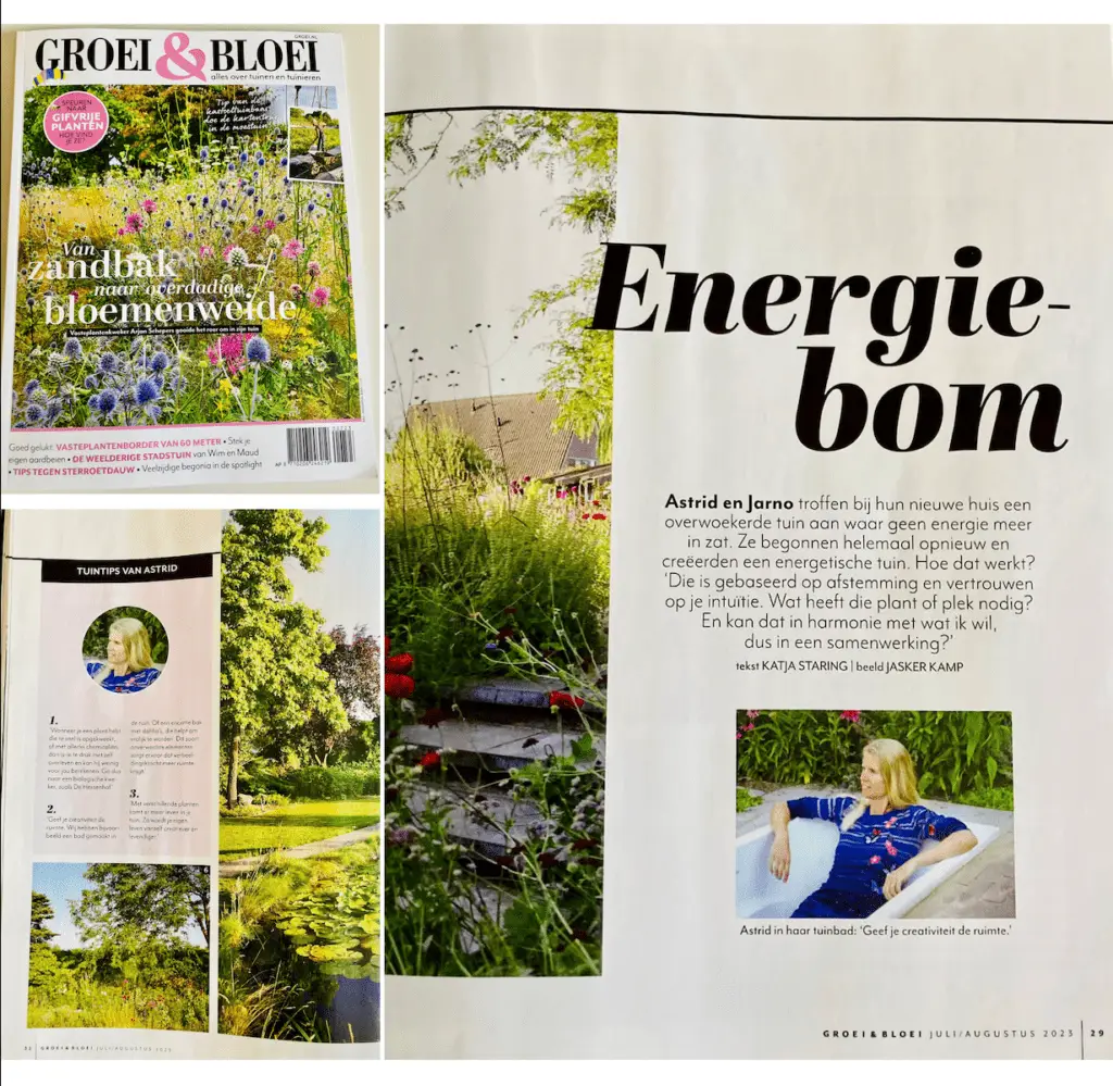 Groei & Bloei | Energiebom. Astrid en Jarno troffen bij hun nieuwe huis een overwoekerde tuin aan waar geen energie meer in zat. Ze begonnen helemaal opnieuw en creëerden een energetische tuin. Hoe dat werkt? Die is gebaseerd op afstemming en vertrouwen op je intuïtie. Wat heeft die plant of plek nodig? En kan dat in harmonie met wat ik wel, dus in een samenwerking. Tuintips van Astrid.
