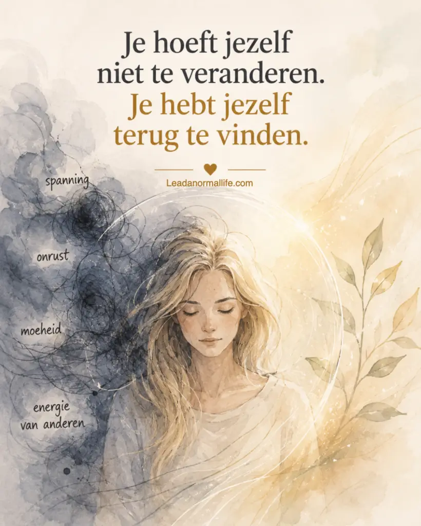 Je hoeft jezelf niet te veranderen. Je hebt jezelf terug te vinden. Spanning Onrust Moeheid Energie van anderen Lead a normal life