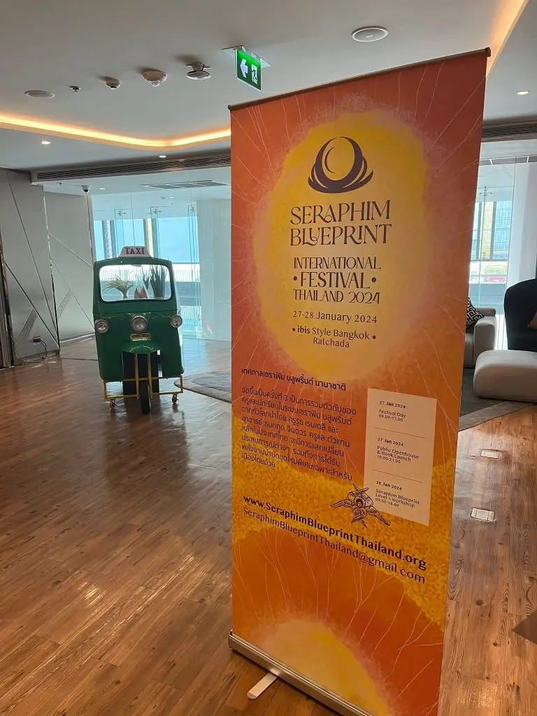 Banner of the festival Jarno did a teaching and healing.