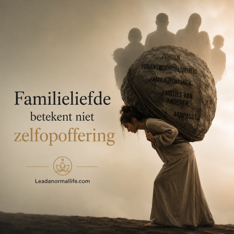 Familieliefde betekent niet zelfopoffering Visualisatie van een vrouw die gebukt gaat onder de verantwoordelijkheden en lasten van de familie