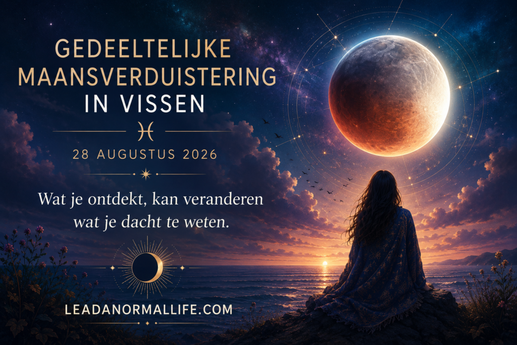 Gedeeltelijke maansverduistering in Vissen | 28 augustus 2026 | Wat je ontdekt, kan veranderen wat je dacht te weten. Leadanormallife.com